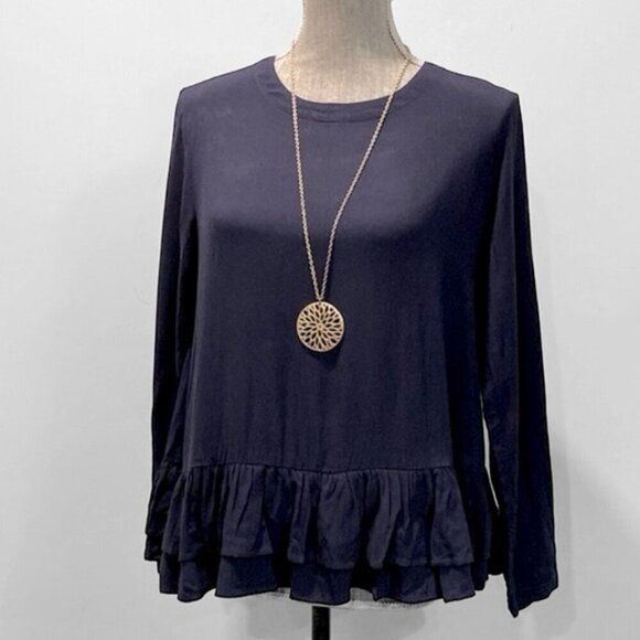 Rodebjer Lindy Blue Pablum Frill Long Sleeve Ruffle Tunic - Picture 2 of 15